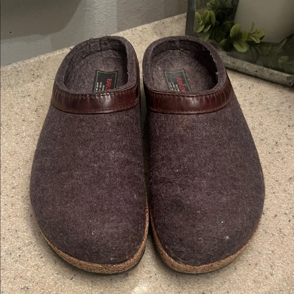 Haflinger Smoky Brown with leather Trim Wool Slip-On Clogs Unisex size 39